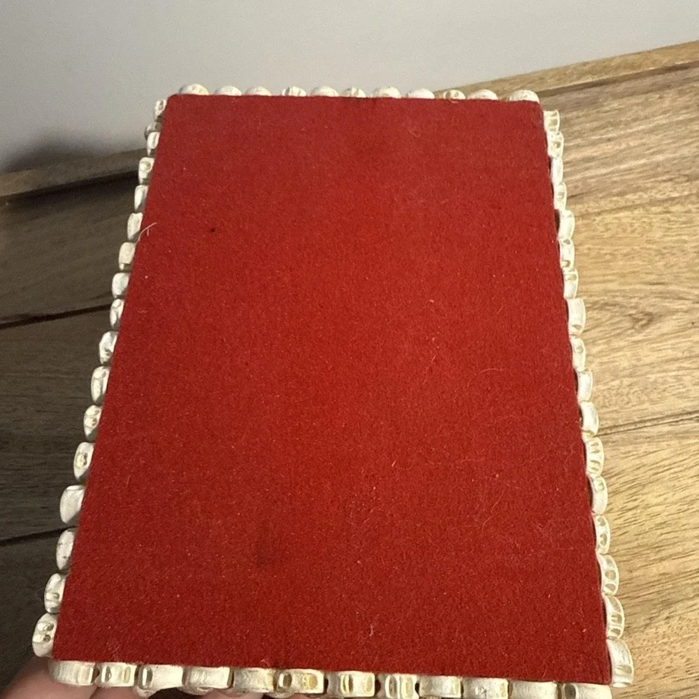 Vintage Seashell Jewelry Box Red Velvet Ring Roll Mid Century Coastal 8x6